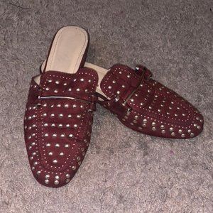 Maroon studded mules
